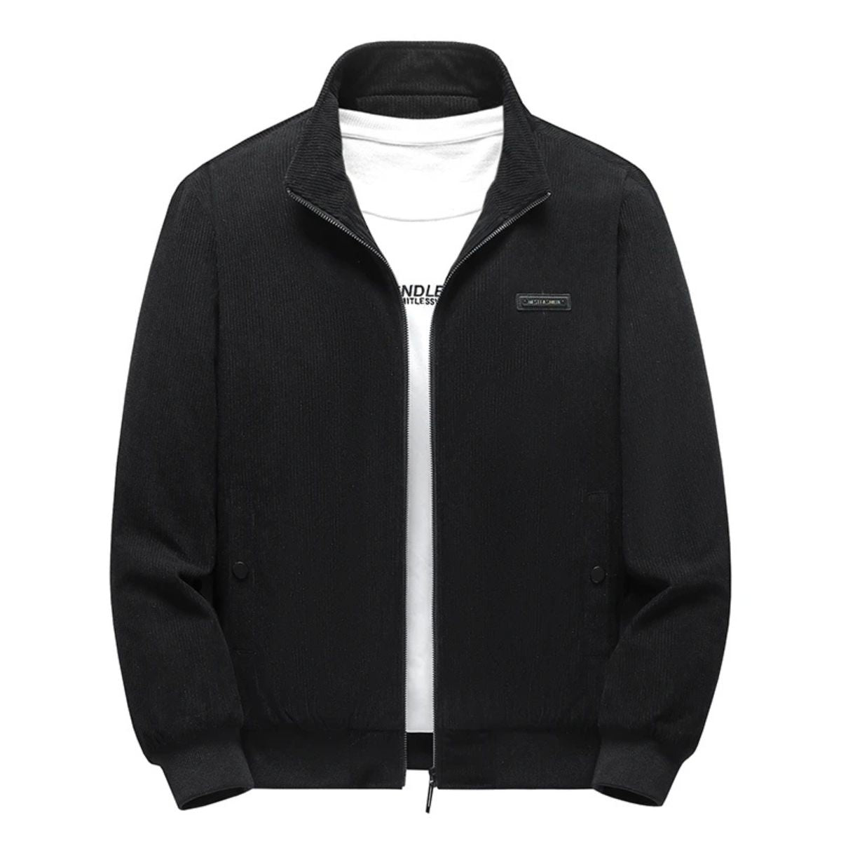 Men's Corduroy Jacket with Zipper and Stand-Up Collar