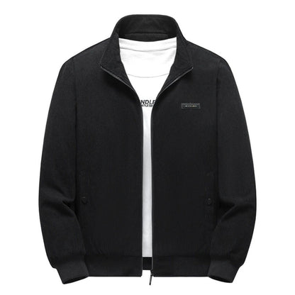 Men's Corduroy Jacket with Zipper and Stand-Up Collar