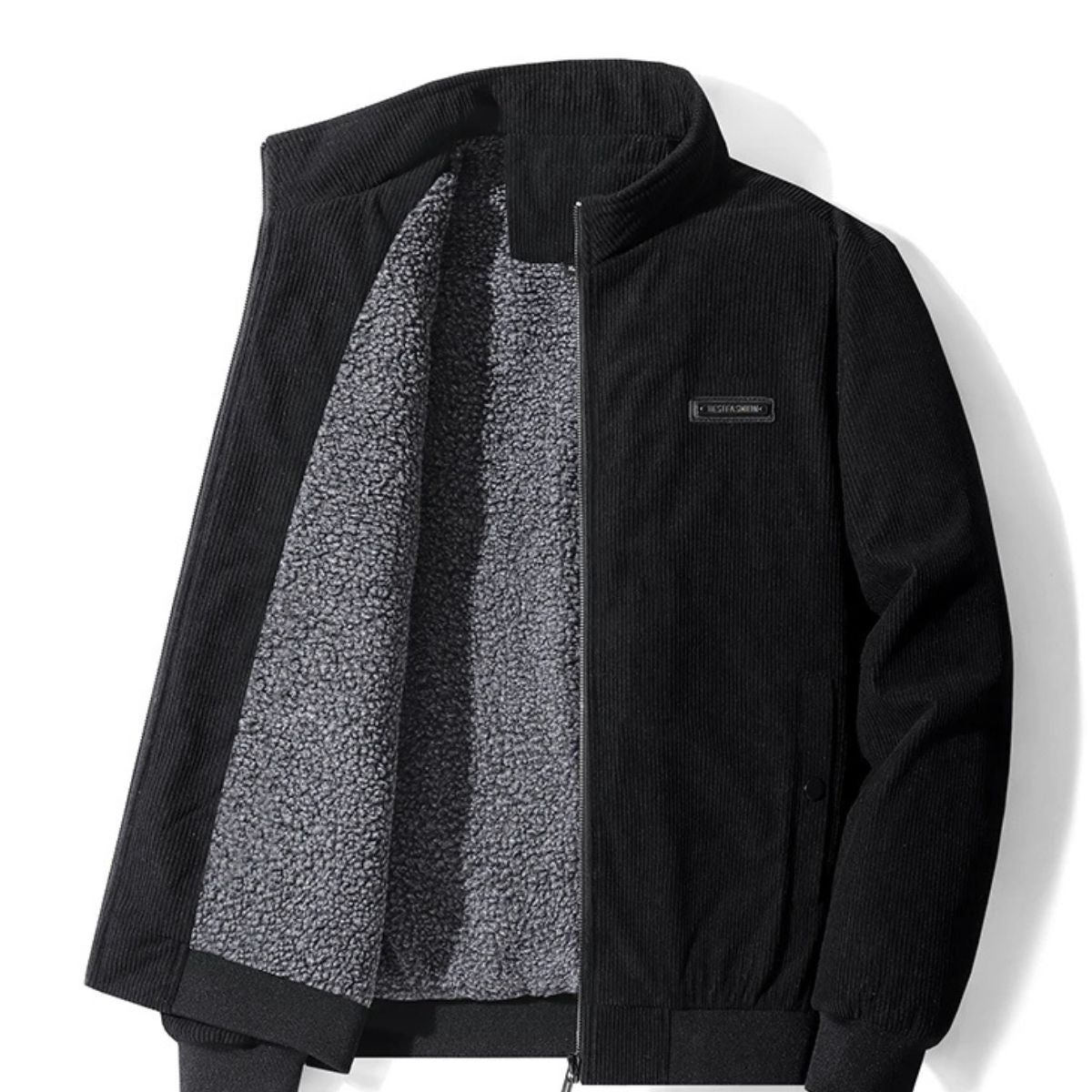Men's Corduroy Jacket with Zipper and Stand-Up Collar