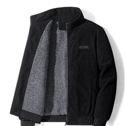 Men's Corduroy Jacket with Zipper and Stand-Up Collar