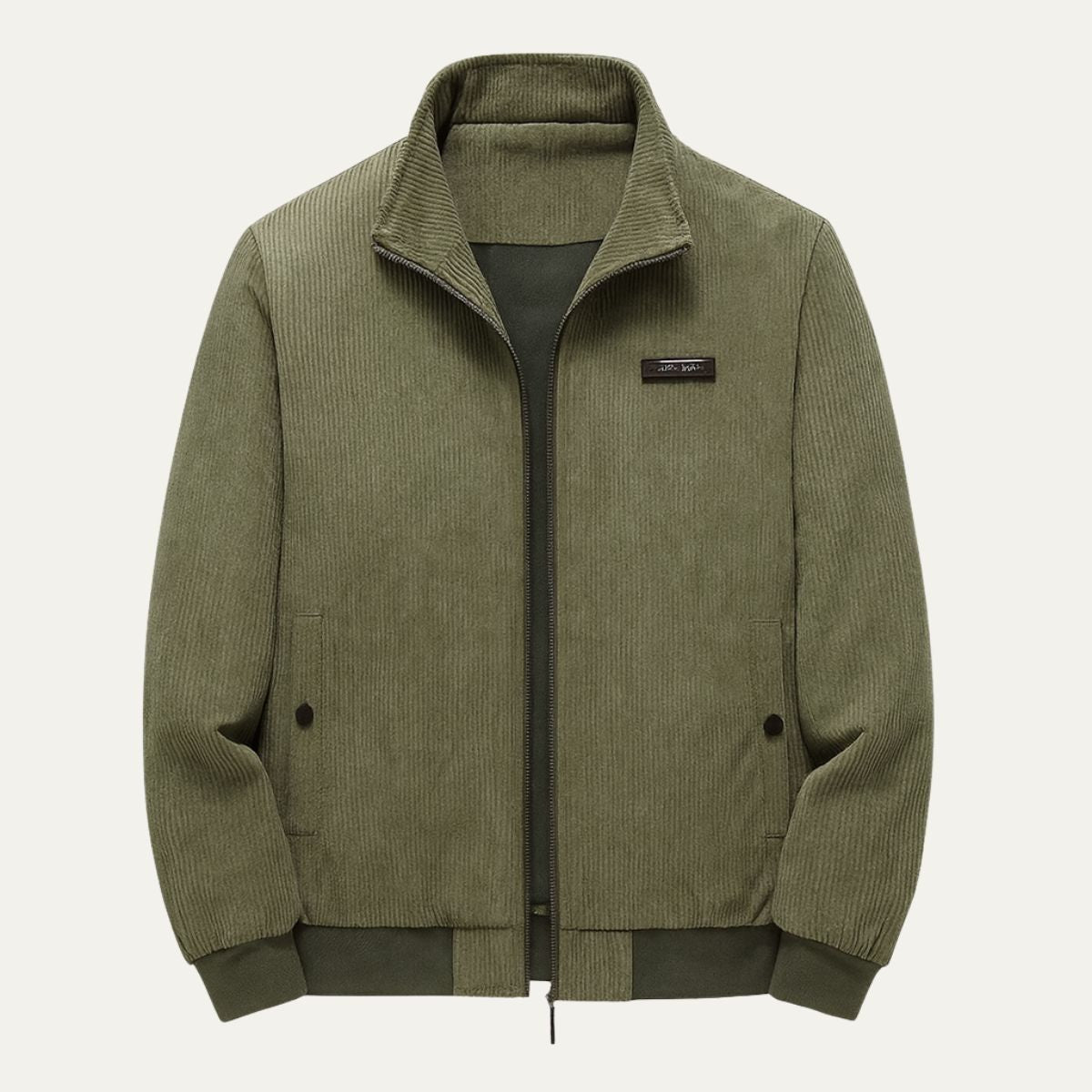 Men's Corduroy Jacket with Zipper and Stand-Up Collar
