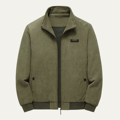 Men's Corduroy Jacket with Zipper and Stand-Up Collar