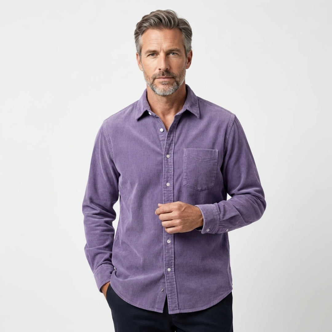 Men's Corduroy Shirt with Italian Collar in Regular Fit