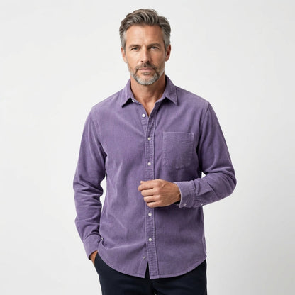 Men's Corduroy Shirt with Italian Collar in Regular Fit