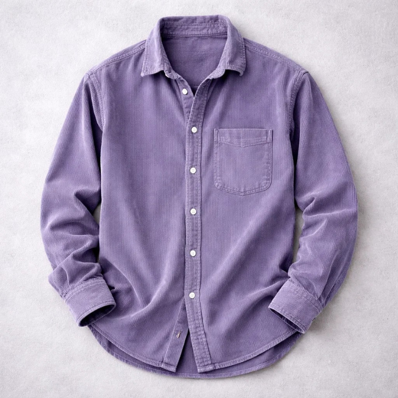 Men's Corduroy Shirt with Italian Collar in Regular Fit