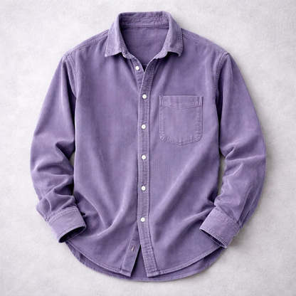 Men's Corduroy Shirt with Italian Collar in Regular Fit