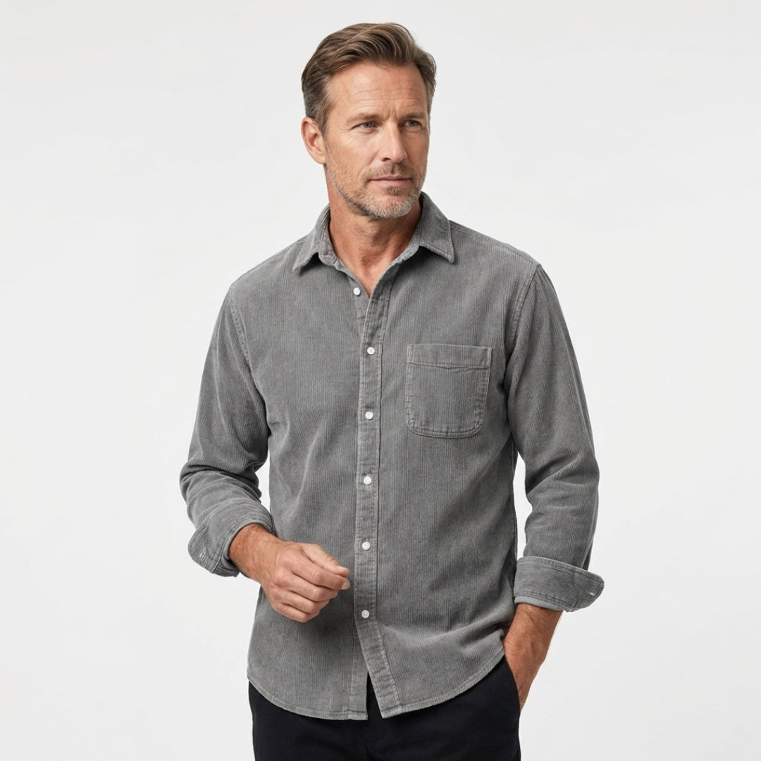 Men's Corduroy Shirt with Italian Collar in Regular Fit