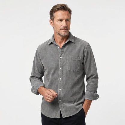 Men's Corduroy Shirt with Italian Collar in Regular Fit