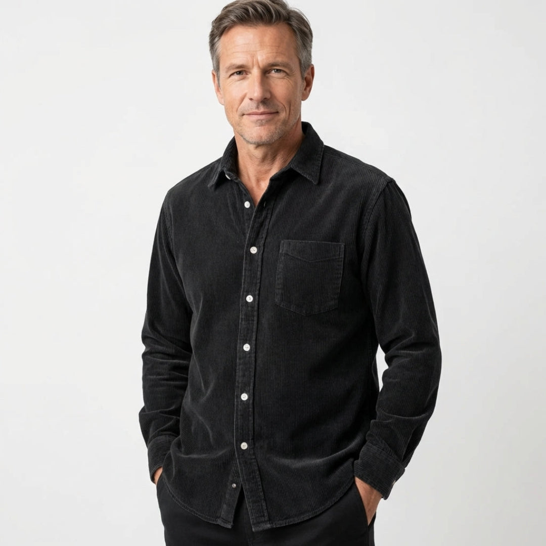 Men's Corduroy Shirt with Italian Collar in Regular Fit