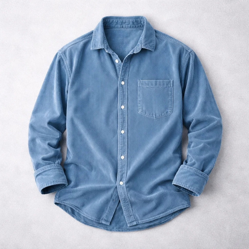 Men's Corduroy Shirt with Italian Collar in Regular Fit