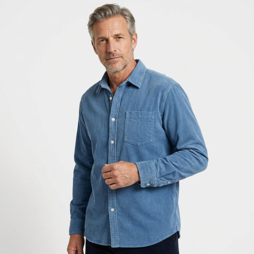 Men's Corduroy Shirt with Italian Collar in Regular Fit