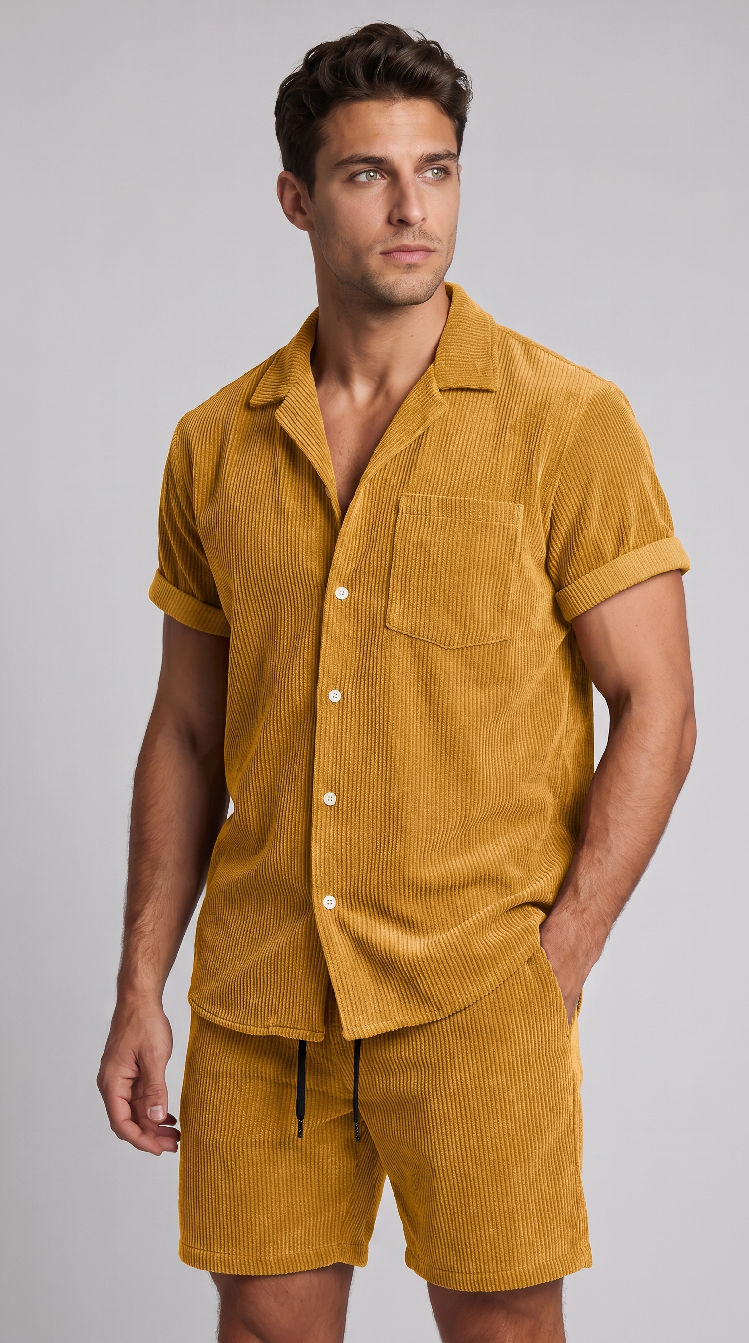 Men's Corduroy Short Set for Summer Casual Wear
