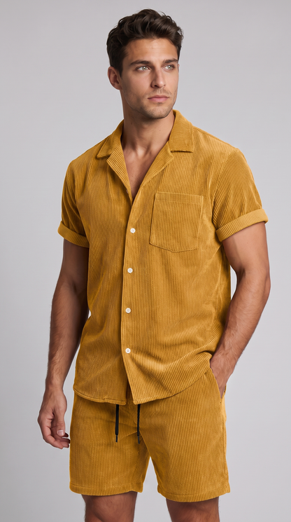 Men's Corduroy Short Set for Summer Casual Wear