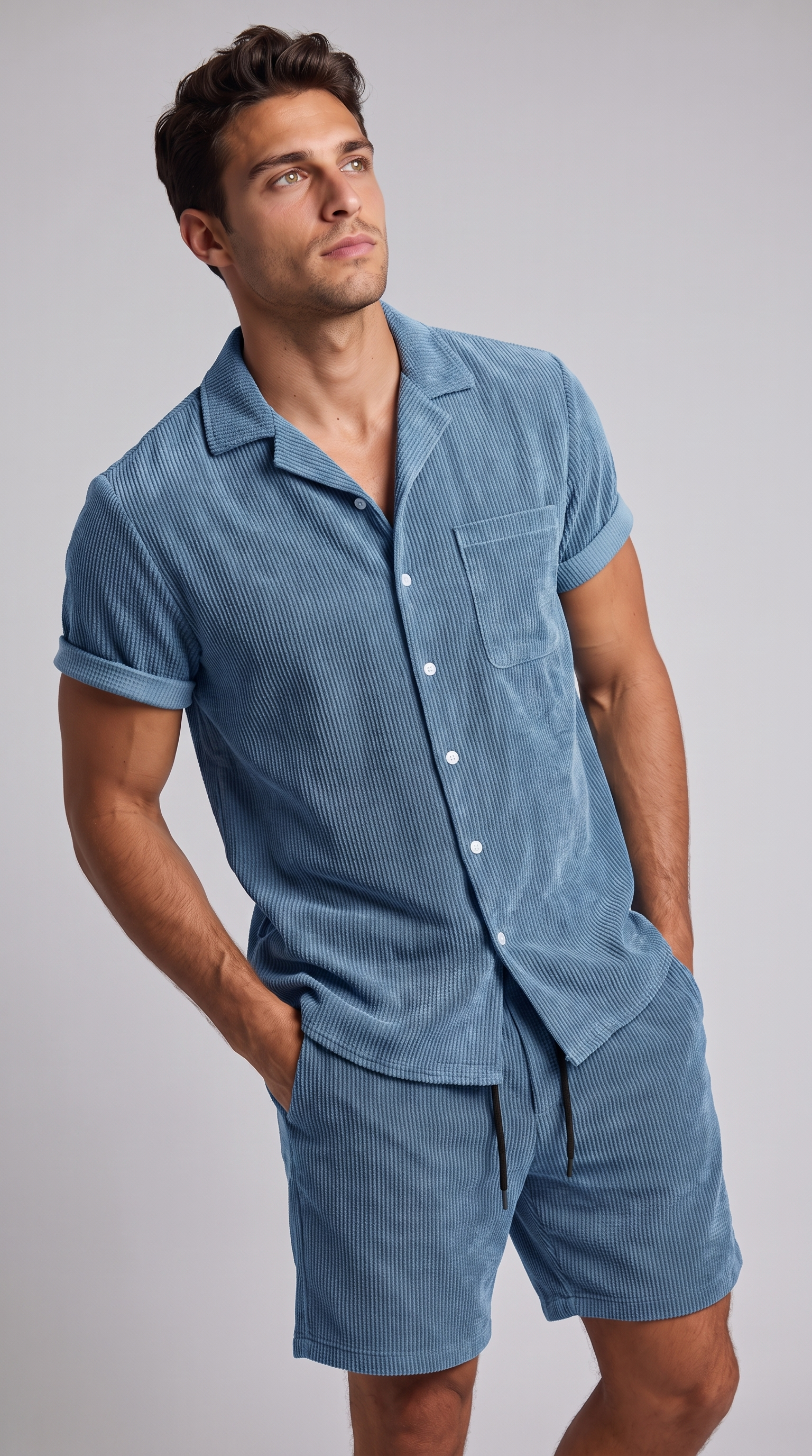 Men's Corduroy Short Set for Summer Casual Wear