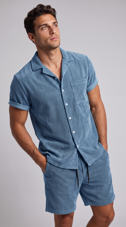 Men's Corduroy Short Set for Summer Casual Wear