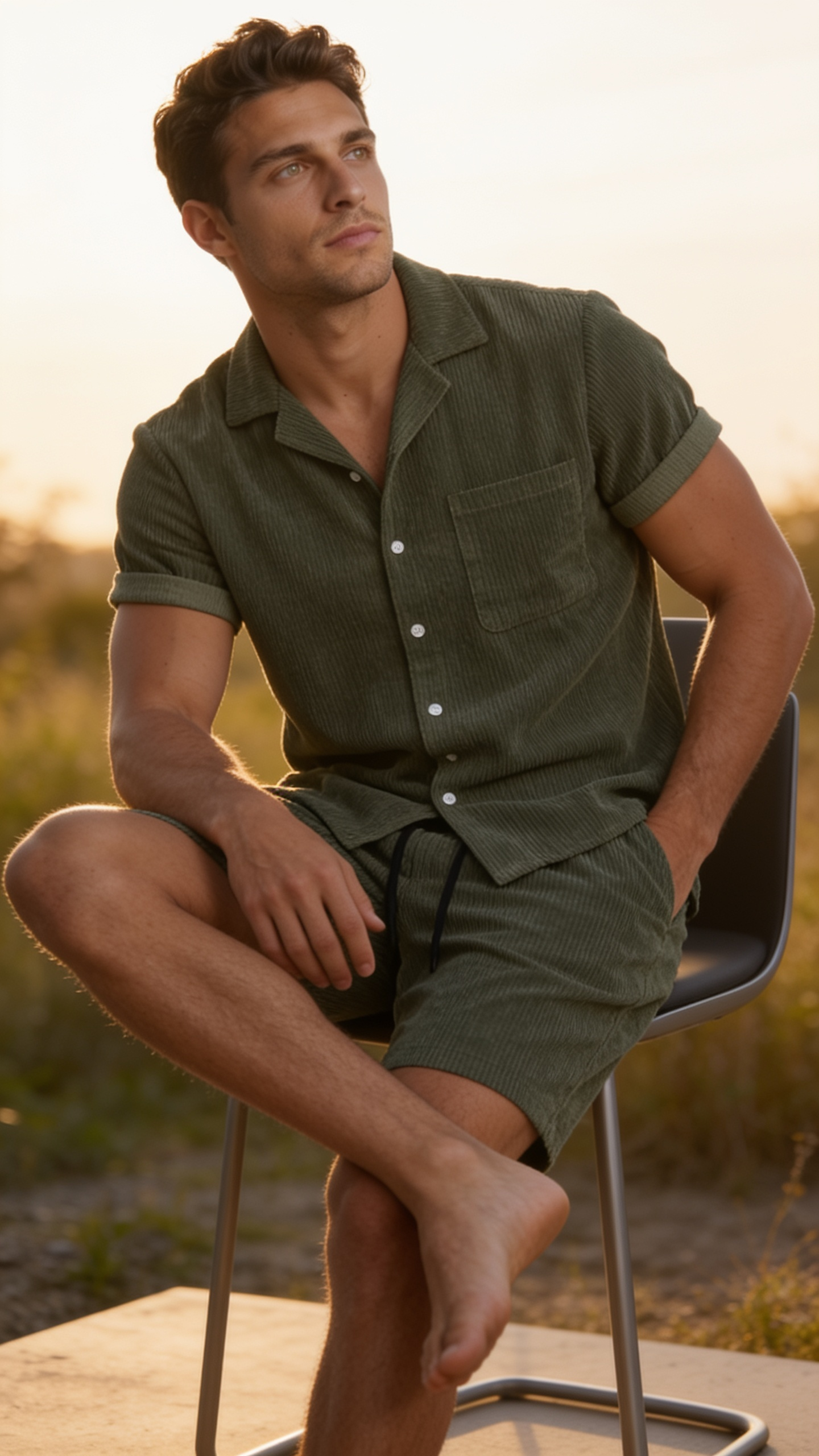 Men's Corduroy Short Set for Summer Casual Wear