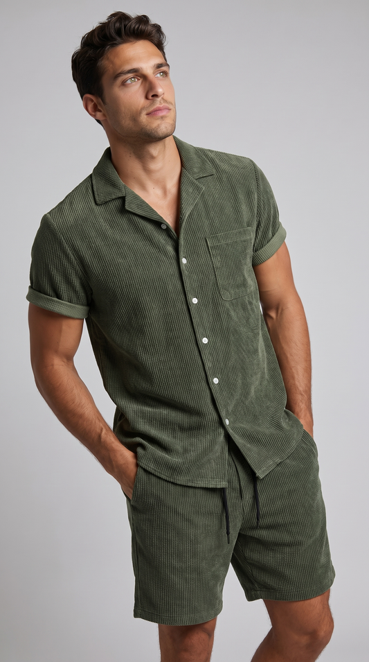 Men's Corduroy Short Set for Summer Casual Wear