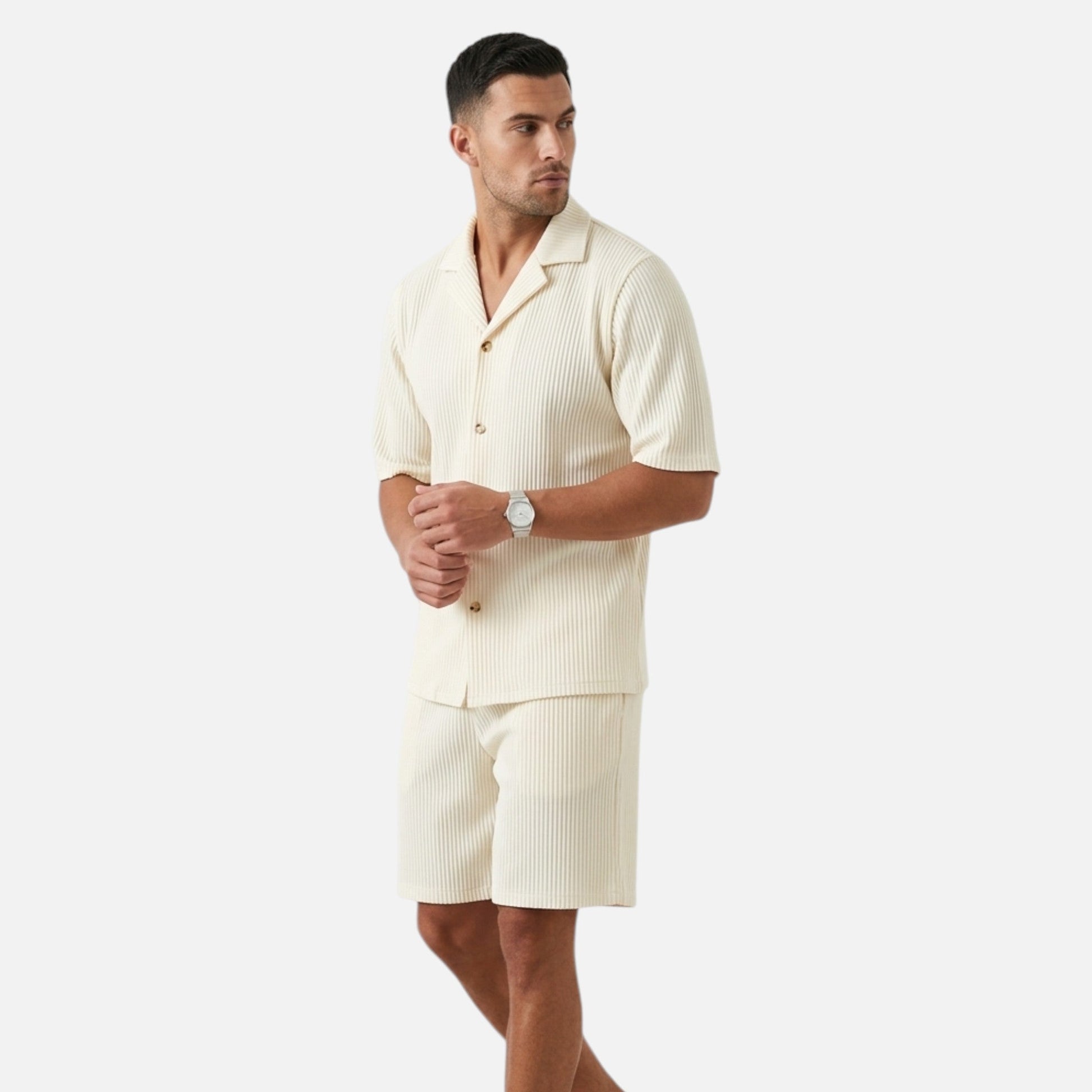 Men's Corduroy Style Summer Shirt and Shorts Set
