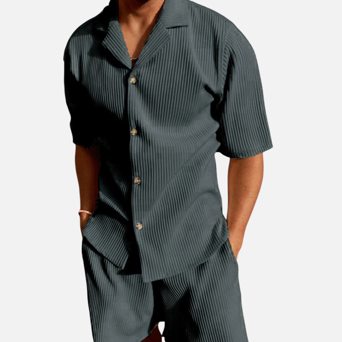 Men's Corduroy Style Summer Shirt and Shorts Set