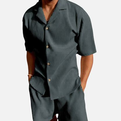 Men's Corduroy Style Summer Shirt and Shorts Set