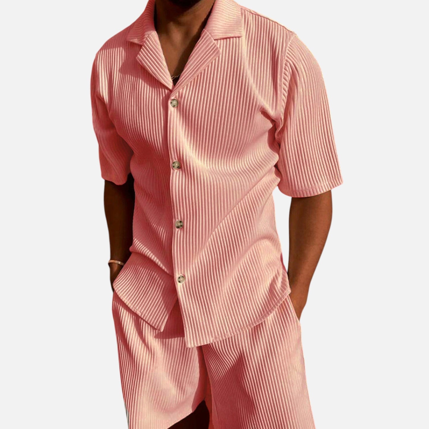 Men's Corduroy Style Summer Shirt and Shorts Set