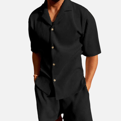 Men's Corduroy Style Summer Shirt and Shorts Set