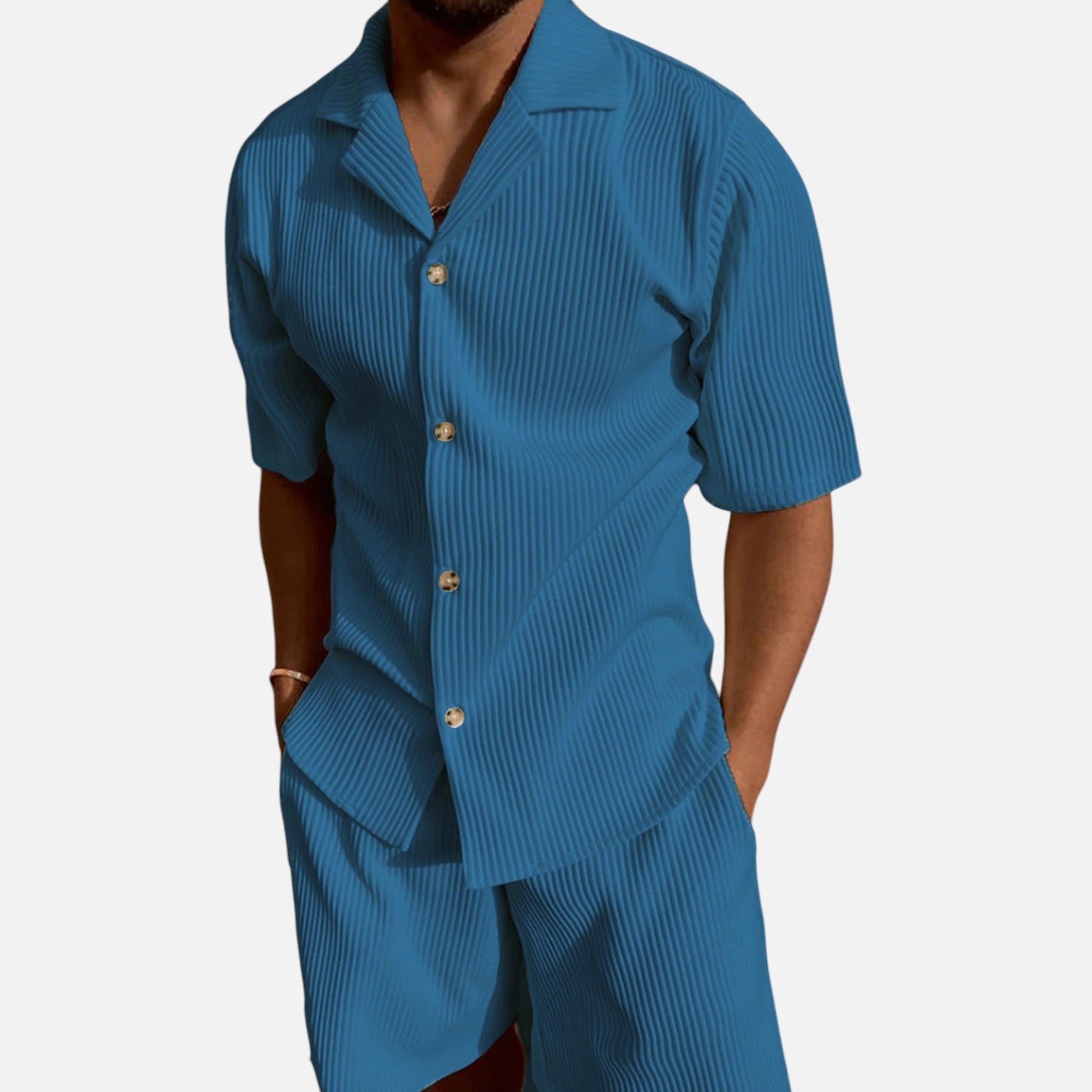 Men's Corduroy Style Summer Shirt and Shorts Set