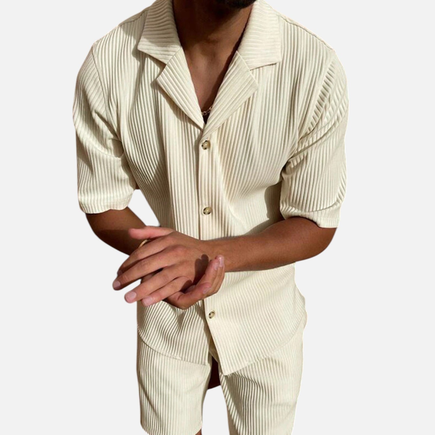 Men's Corduroy Style Summer Shirt and Shorts Set