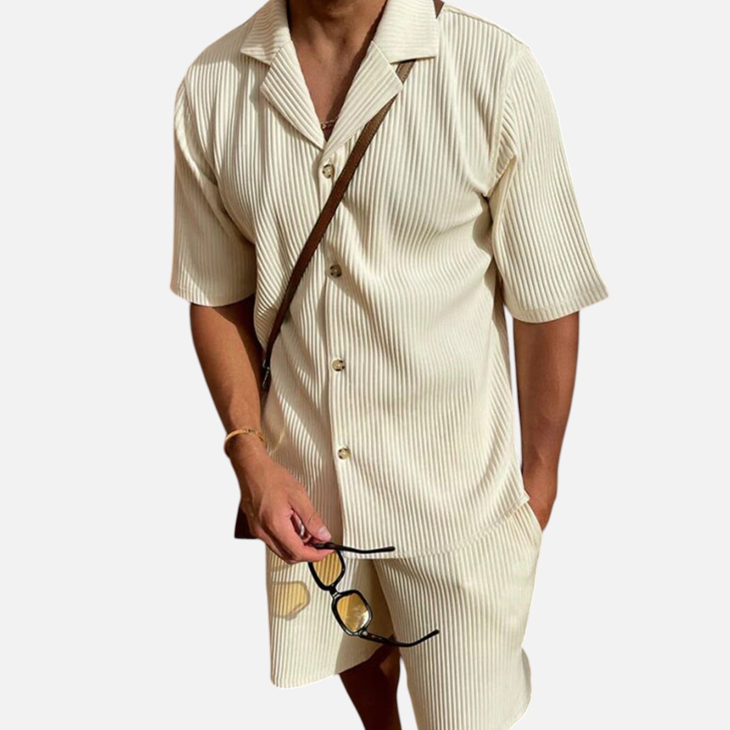 Men's Corduroy Style Summer Shirt and Shorts Set