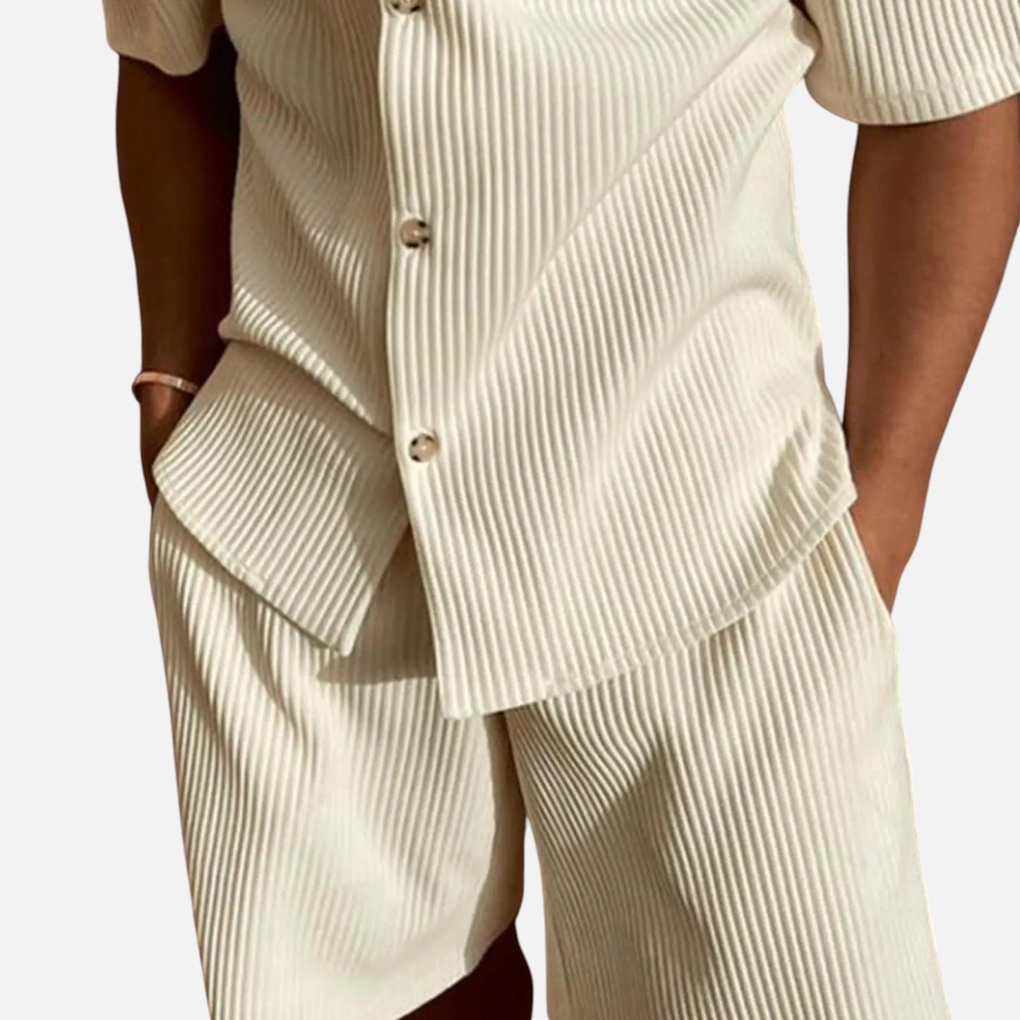 Men's Corduroy Style Summer Shirt and Shorts Set