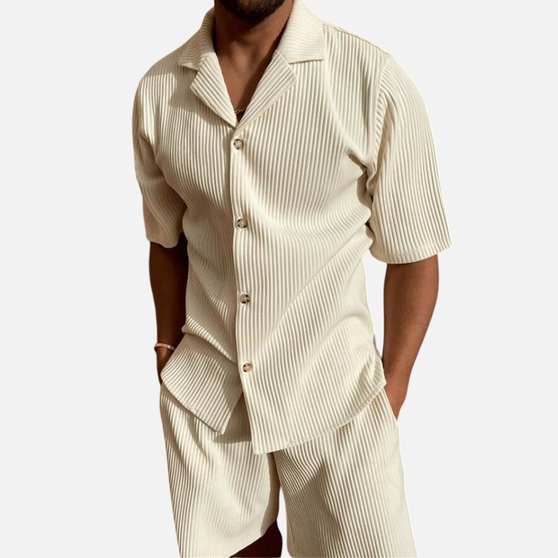 Men's Corduroy Style Summer Shirt and Shorts Set