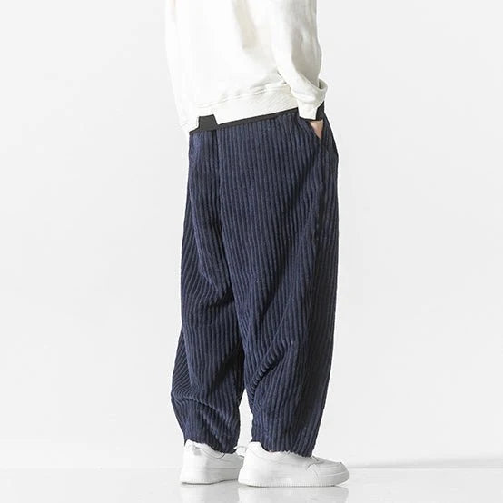 Men's Corduroy Trousers with Elastic Waistband