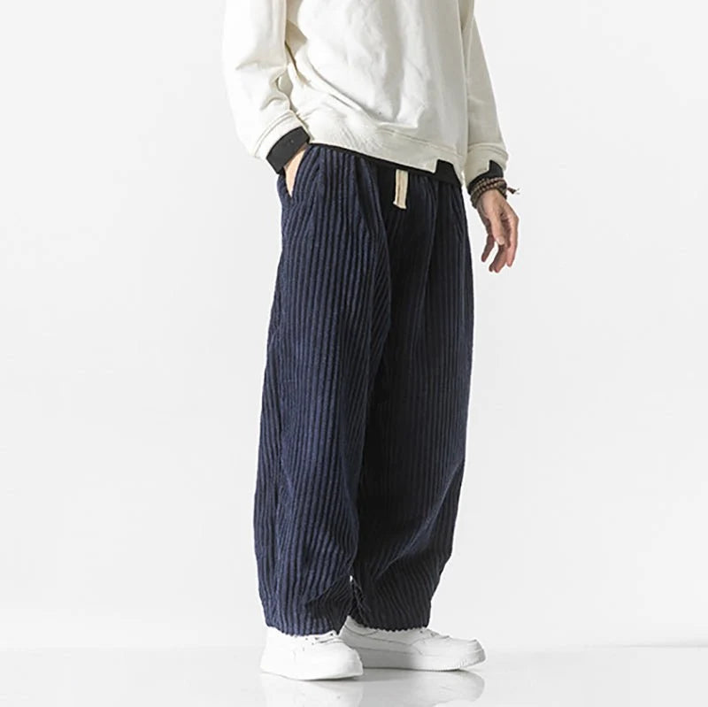 Men's Corduroy Trousers with Elastic Waistband