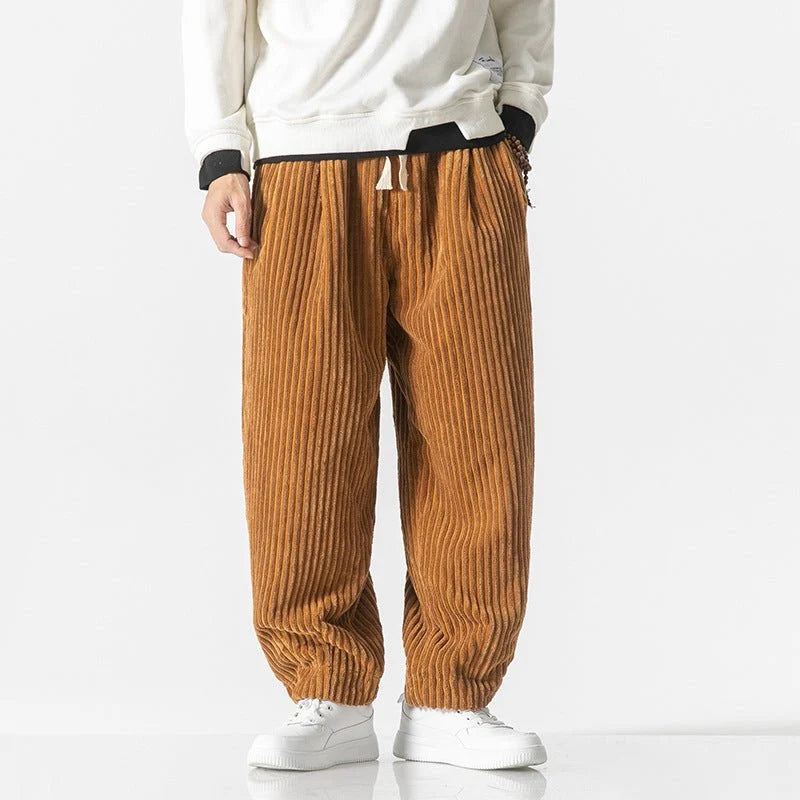 Men's Corduroy Trousers with Elastic Waistband