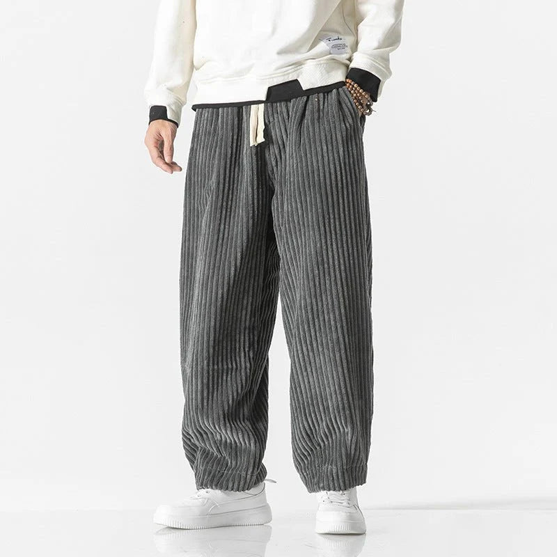 Men's Corduroy Trousers with Elastic Waistband