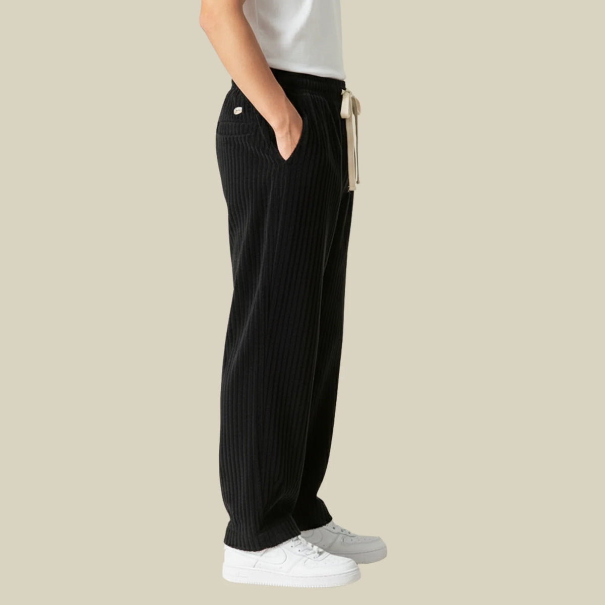 Men's Corduroy Trousers with Elastic Waistband