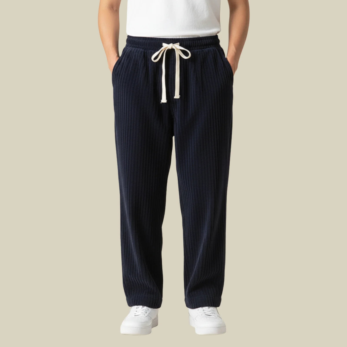 Men's Corduroy Trousers with Elastic Waistband