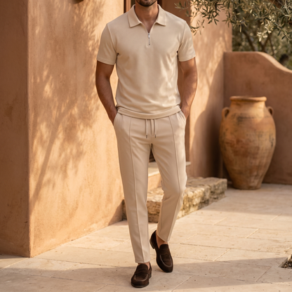Men's Cotton Blend Polo & Trouser Set