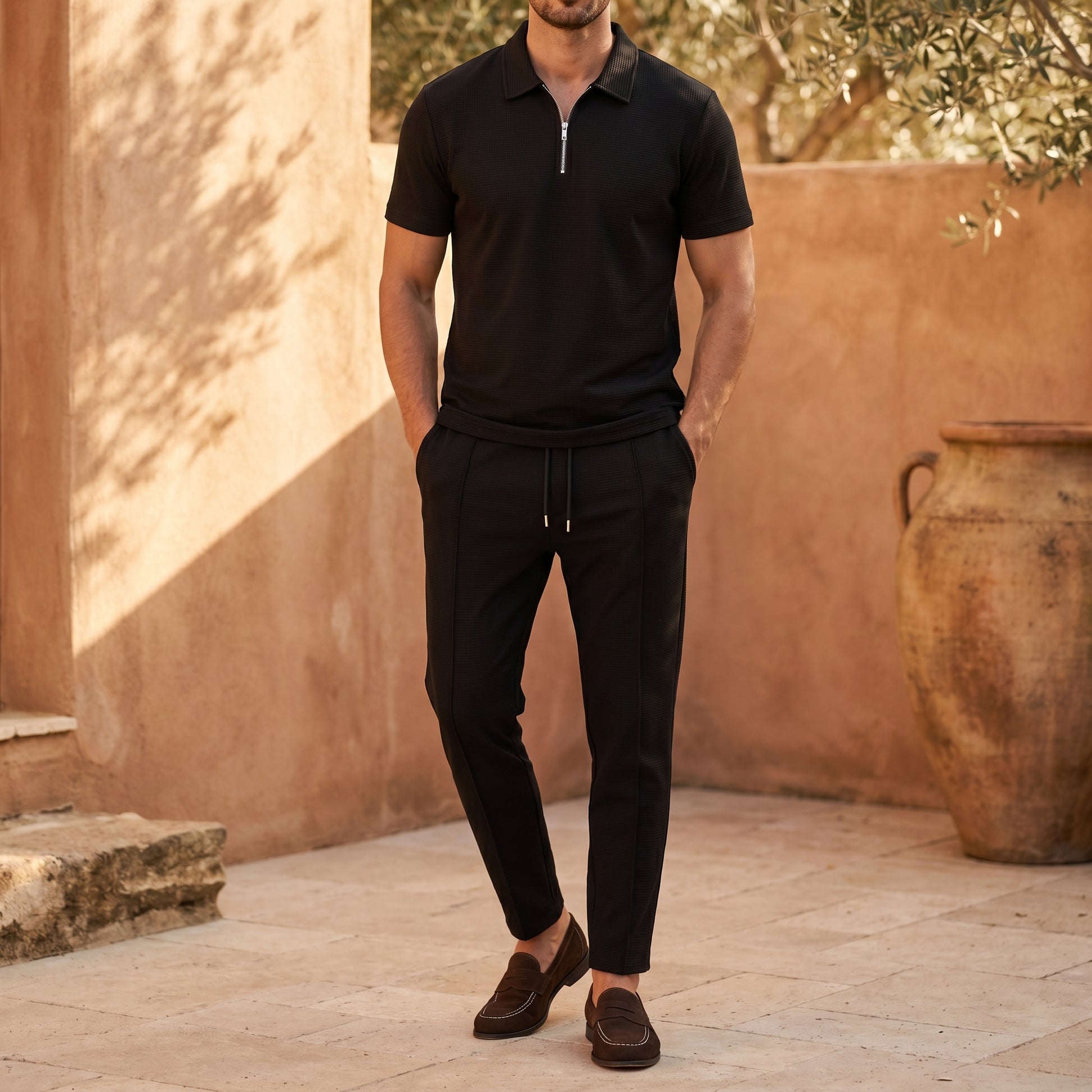 Men's Cotton Blend Polo & Trouser Set