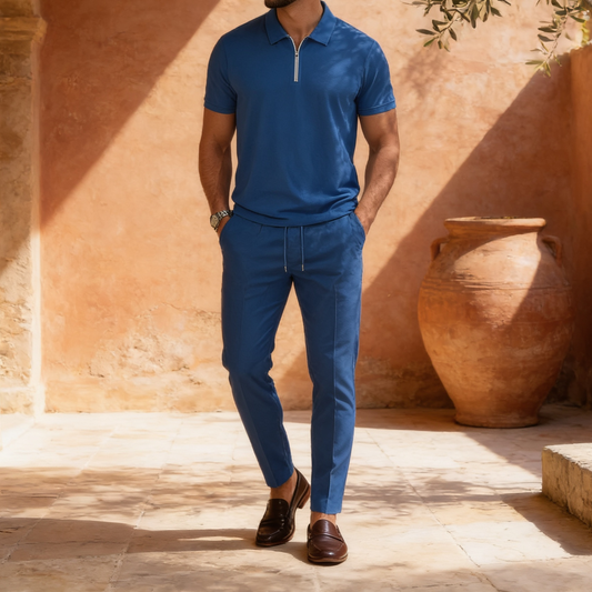 Men's Cotton Blend Polo & Trouser Set