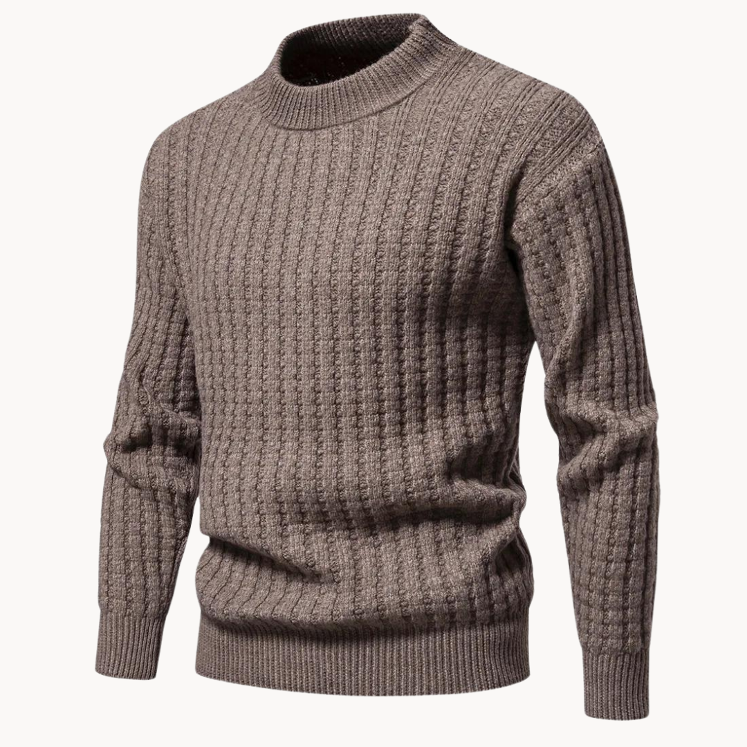 Men's Crewneck Sweater with Waffle Stitch Texture