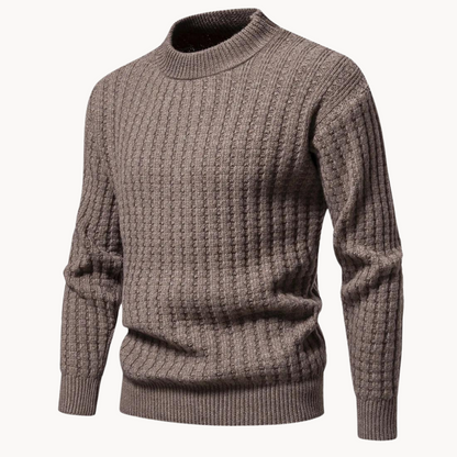 Men's Crewneck Sweater with Waffle Stitch Texture