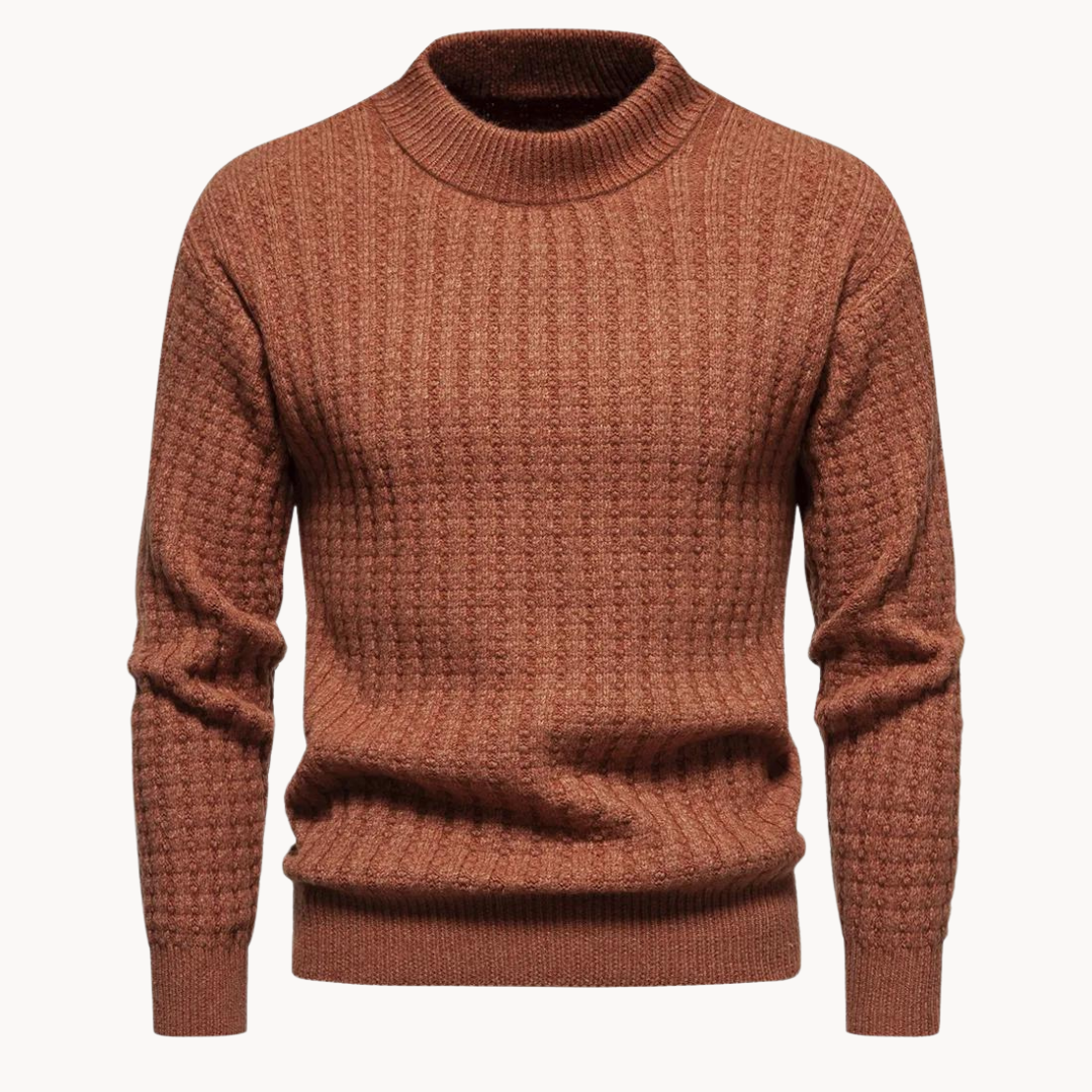 Men's Crewneck Sweater with Waffle Stitch Texture