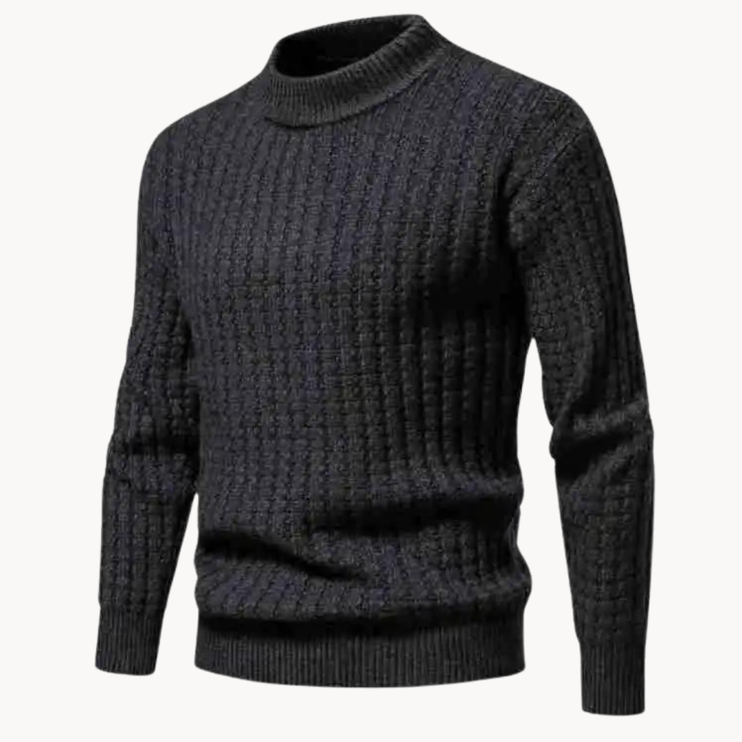 Men's Crewneck Sweater with Waffle Stitch Texture