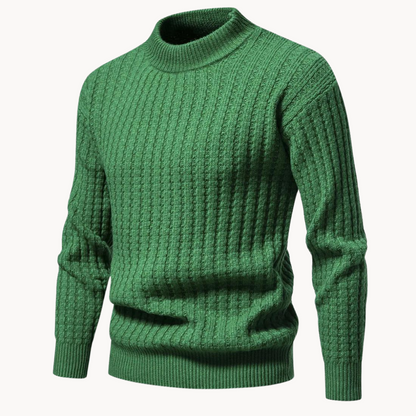Men's Crewneck Sweater with Waffle Stitch Texture