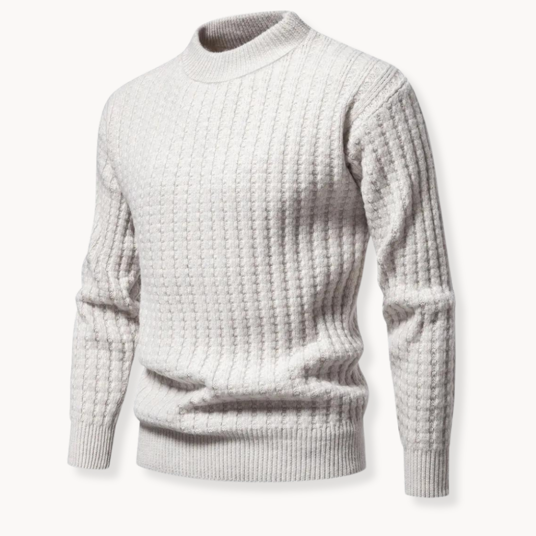 Men's Crewneck Sweater with Waffle Stitch Texture