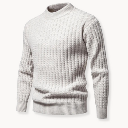 Men's Crewneck Sweater with Waffle Stitch Texture