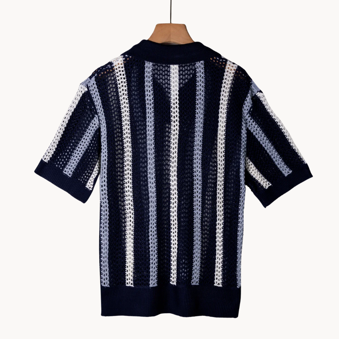 Men's Crochet Stripe Polo Shirt
