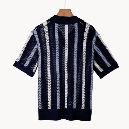 Men's Crochet Stripe Polo Shirt