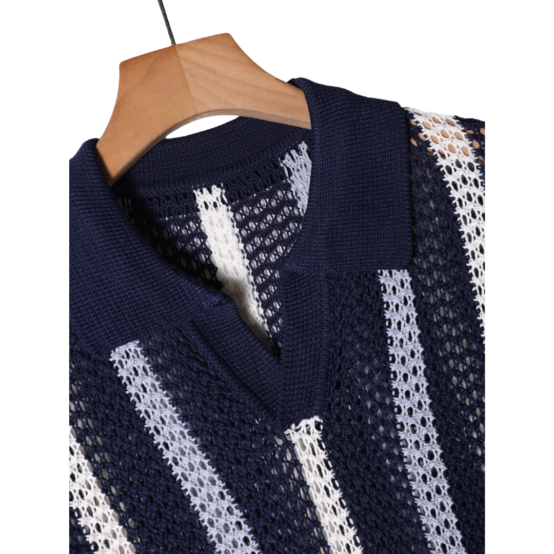 Men's Crochet Stripe Polo Shirt